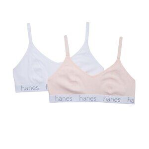NWT Hanes Womens 2-Pk. Originals Cotton Bralette DHO101 White / Pink S